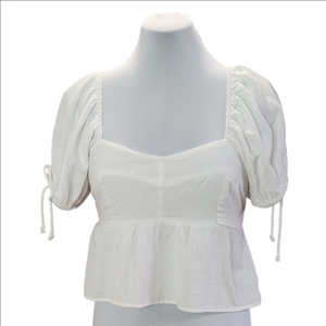 NWT SIM & SAM off white linen blend puff sleeve crop top